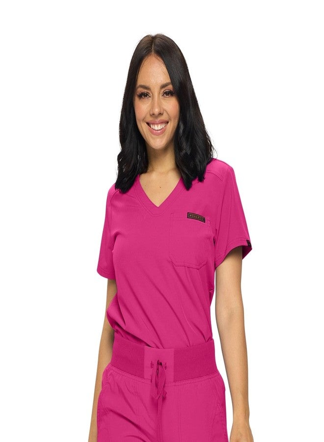 MONARCH UNIFORMS قميص طبي نسائي من مونارك يونيفورمز، بجيب واحد، قابل للطي، لون وردي فاقع، مقاس متوسط - Image 1